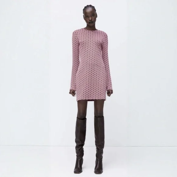 Zara Retro Geometric Pink Dress - Picture 2 of 4